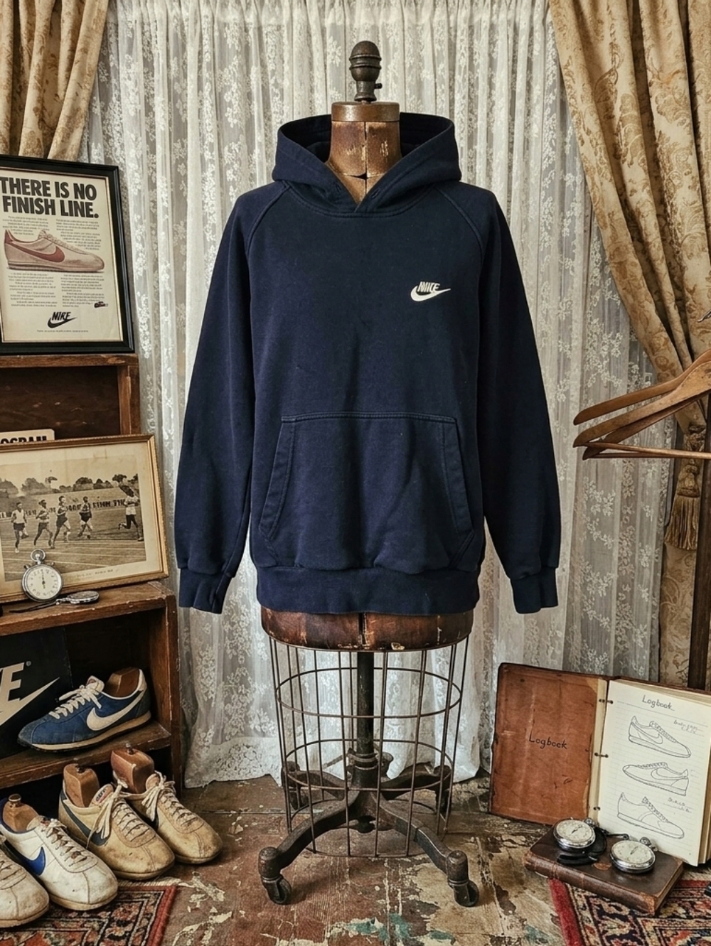 Vintage 90s Nike Hoodie | Black | Size M | Missing Drawstring